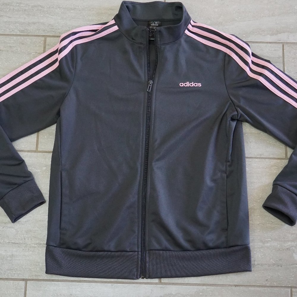 adidas Essentials Womens Warm-Up Tricot Slim 3-Stripes Track Jacket Large Grey